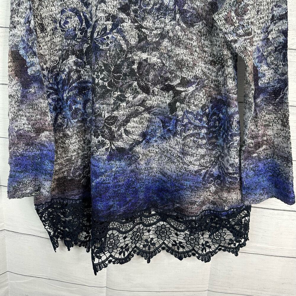 One World Women Large Lace Hem Knit Floral Sweater Tunic Artsy Hippie Lagenlook - Picture 8 of 12